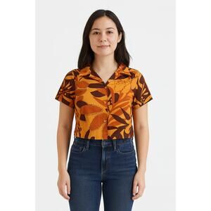 House of Harlow 1960 Women's Cropped Hawaiian Print Button Up Shirt Size XS